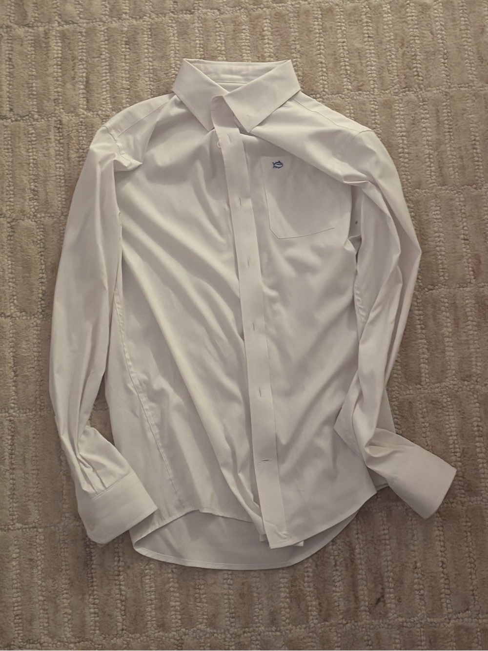 Southern Tide White Long-Sleeve Dress Shirt with Chest Pocket